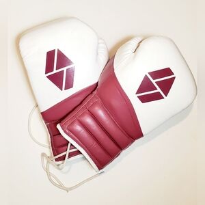Society Nine Women's 16 oz Premium Leather White and Burgundy Boxing Gloves